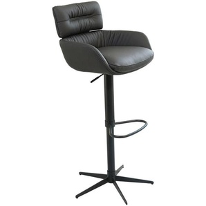 Dieter Knoll Barhocker, Schwarz, Metall, Leder, Echtleder, Rindleder, Drehkreuz, 54x105x53 cm, SGS-geprüft, Sitzfläche 360° drehbar, Esszimmer, Barmöbel, Barhocker
