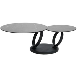 Dieter Knoll Couchtisch, Grau, Schwarz, Metall, Glas, Keramik, rund, Bodenplatte, rund, 80x43x80-133.5 cm, ausziehbar, Wohnzimmer, Wohnzimmertische,