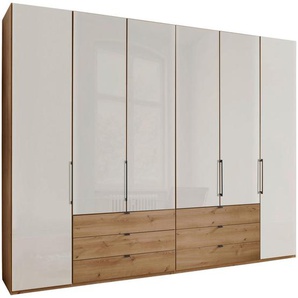 Dieter Knoll Drehtürenschrank, Champagner, Eiche Bianco, Metall, 8 Fächer, 6 Schubladen, 300x216x58 cm, ISO 9001, Goldenes M, Made in Germany,