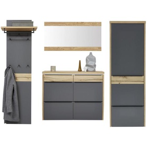 Dieter Knoll Garderobe, Grau, Eiche, Holz, 4-teilig, Eiche, furniert, massiv, 270x200x32 cm, Garderobe, Garderoben-Sets