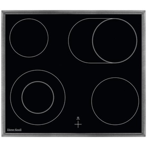 Dieter Knoll Glaskeramikkochfeld, Schwarz, Edelstahl, Metall, Glas, 57.6x3.8x50.6 cm, Restwärmeanzeige je Kochzone, Edelstahlrahmen, Küchen, Küchenelektrogeräte, Kochfelder, Glaskeramik-Kochfelder
