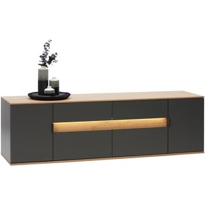 Dieter Knoll Lowboard, Anthrazit, Eiche, Metall, furniert, 2 Fächer, 3 Schubladen, 185.6x56.6x48 cm, Typenauswahl, Beimöbel erhältlich, in verschiedenen Holzdekoren erhältlich, Wohnzimmer, Wohnwände, Lowboards