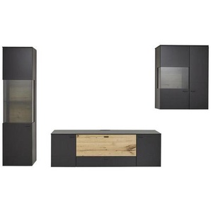 Dieter Knoll Wohnwand Alvia, Gwinner , Anthrazit, Eiche , Metall , Balkeneiche , furniert, Hartholz , 8 Fächer , 2 Schubladen , 308.8x196.8x49.2 cm , Goldenes M, Made in Germany, DGM , erweiterbar, Typenauswahl, individuell planbar, Beimöbel erhältlich,