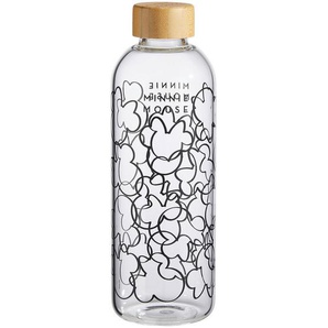 Disney Trinkflasche Minnie Mouse, Braun, Klar, Schwarz, Transparent, Holz, Glas, Bambus, 1,03 L, 8x25x8 cm, Schraubverschluss, Kaffee & Tee, Kannen,