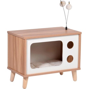 DOBAR Schlafhöhle Tierhäuser mit Spielbällen, Kratzfläche und Plüschkissen Gr. B/H/T: 50 cm x 40 cm x 29 cm, braun (hellbraun, weiß) Katzenkörbe -kissen Tierhäuser