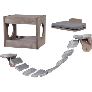 DOBAR Tierbett Tierbetten 3-tlg., mit Katzenleiter und Liegefläche Gr. B/H/L: 35 cm x 30 cm x 30 cm, grau Katzenkörbe -kissen Tierbetten