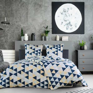 Dobnig Satin Bettwäsche »Dreiecke eisblau«, 135x200 cm oder 155x220 cm, Reißverschluss, Baumwolle
