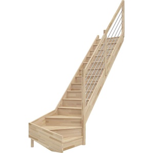 Dolle Raumspartreppen Paris 1/4-gew. Buche unbehandelt inkl. Geländer GLO781602662