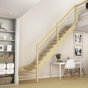 Dolle Raumspartreppen Paris 1/4-gew. Fichte unbehandelt inkl. Geländer GLO781602706