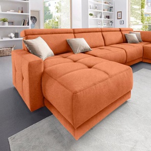 DOMO collection Wohnlandschaft Ava moderne Sitzheftung mit toller Doppelnaht, komfortabel, U-Form, mit Federkern, wahlweise mit Kopfteilverstellungen