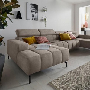 DOMO collection Wohnlandschaft Cunelli tolle Sitznähte als Designelement, fester Sitzkomfort, U-Form, wahlweise mit Kopfteilverstellung, bodenfrei