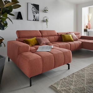 DOMO collection Wohnlandschaft Cunelli tolle Sitznähte als Designelement, fester Sitzkomfort, U-Form, wahlweise mit Kopfteilverstellung, bodenfrei