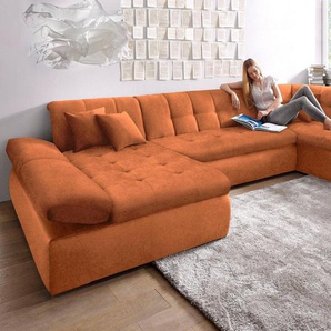 DOMO collection Wohnlandschaft NMoric im XXL-Format, B/T/H: 353/216/80 cm, incl. Zierkissen U-Form, wahlweise mit Bettfunktion und Armlehnenverstellung