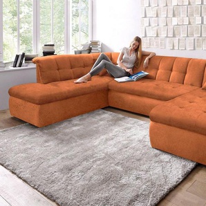 DOMO collection Wohnlandschaft NMoric im XXL-Format, B/T/H: 353/216/80 cm, incl. Zierkissen U-Form, wahlweise mit Bettfunktion und Armlehnenverstellung
