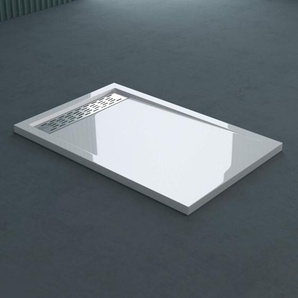 Doporro Duschtasse Duschwanne 80x120x5 flach aus Acryl in Weiß Rechteckig DIN-Anschlüsse für bodenebene Montage geeignet mit Abnehmbarer Abdeckung