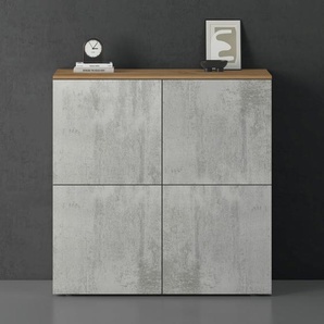 doporro Sideboard Kommode 100 cm in Kerneiche und Beton Aufbewahrungsschrank Bodenstehend für Ihren Wohnbereich Viel Stauraum Schrank 04 00962