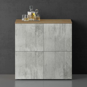 doporro Sideboard Kommode 76 cm in Kerneiche und Beton Aufbewahrungsschrank Bodenstehend für Ihren Wohnbereich Viel Stauraum Schrank 04 00955