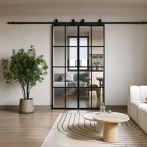 Doppel-Schiebetür mit Laufschienensystem - Aluminium & Sicherheitsglas - 2 x 205 x 63 cm - WILDEN II