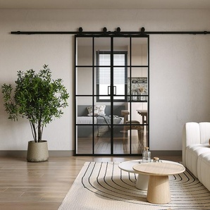 Doppel-Schiebetür mit Laufschienensystem - Aluminium & Sicherheitsglas - 2 x 205 x 73 cm - WILDEN II