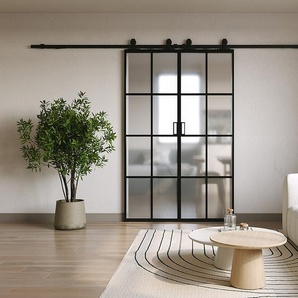 Doppel-Schiebetür mit Laufschienensystem - Aluminium & Sicherheitsglas mattiert - 2 x 205 x 83 cm - WILDEN II