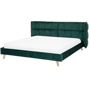 Doppelbett Dunkelgrün Samtstoff Holzbeine 180 x 200 cm Bequem Retro
