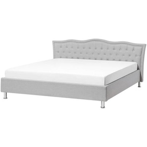 Doppelbett Grau Kunstleder 180 x 200 cm Metallbeine Glamour