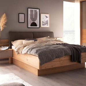 Doppelbett mit Polsterkopfteil Multiline, Balkeneiche, 180 x 200 cm