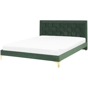 Doppelbett Dunkelgrün Samtstoff Stoff Holz 100 % Polyester Lattenrost 140 x 200 cm Retro-Stil