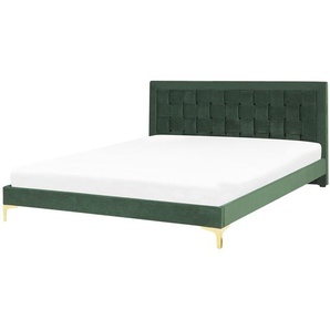 Doppelbett Dunkelgrün Samtstoff Stoff Holz 100 % Polyester Lattenrost 180 x 200 cm Retro-Stil