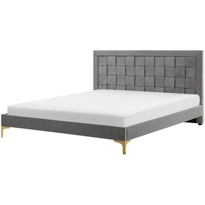 Doppelbett Grau Samtstoff Stoff Holz 100 % Polyester Lattenrost 180 x 200 cm Retro-Stil