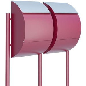 Doppelbriefkasten Standbriefkasten Round Rot RAL 3004 mit Edelstahlklappe