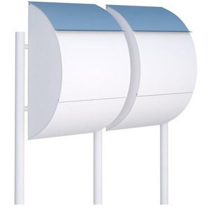 Doppelbriefkasten Standbriefkasten Round Weiß RAL 9016 mit Edelstahlklappe