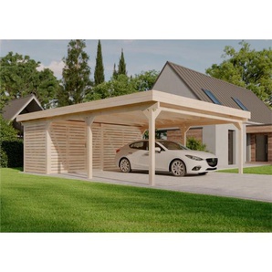 Doppelcarport Freya Carport aus Holz, Unterstand inklusive Geräteraum, Überdachung mit Montagematerial Naturbelassen - Alpholz