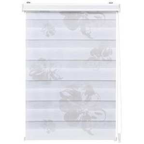 Doppelrollo Floral, Weiß, Textil, Floral, 100x160 cm, Länge universell einstellbar, Wohntextilien, Rollos & Jalousien, Rollos, Doppelrollos