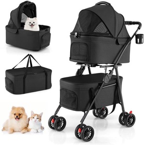 Doppelte Haustierwagen 3 in 1 faltbar Hundewagen mit 2 abnehmbaren Trägern Schwarz