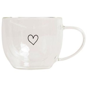 doppelwandige Tasse Herz Glas weiß, Designer Eulenschnitt, 9.7x13.5x7.8 cm