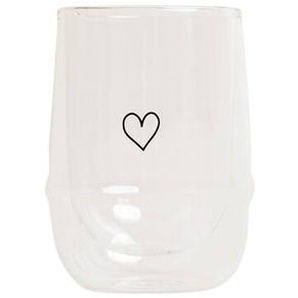 doppelwandiges Glas Herz Glas weiß, Designer Eulenschnitt, 12 cm