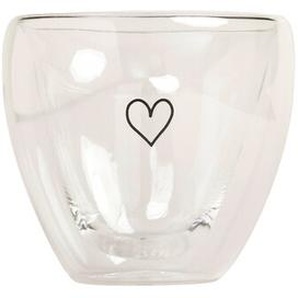 doppelwandiges Glas Herzglas Glas weiß, Designer Eulenschnitt, 10.4 cm