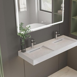 Doppelwaschbecken hängend - 120,2 x 45,2 x 8 cm - Weiß mit Marmor-Optik - KODIAK