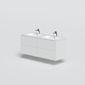 Doppelwaschtisch WELLTIME D-Line Waschtische weiß (weiß, weiß) Waschtische Badmöbel mit 2 Keramik Waschbecken, Soft-Close, Breite 121 cm