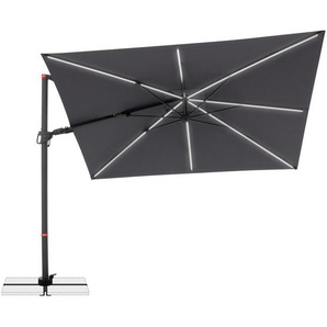 Doppler Ampelschirm, Anthrazit, Textil, Metall, 300x220 cm, 360° drehbar, Knickgelenk, LED-Beleuchtung, Sonnen- & Sichtschutz, Sonnenschirme,