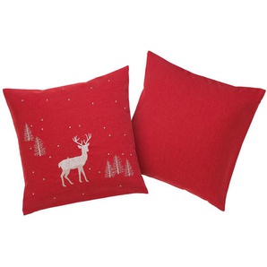 Kissenhülle DREAMS Hirsch, Weihnachtsdeko rot Kissenbezüge Gr. B/L: 40 cm x 40 cm, 2 St., Polyester, rot Kissenbezüge gemustert 2er Set