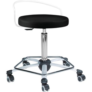 Drehhocker MAYER SITZMÖBEL 1254 Hocker Gr. B/H/T: 59 cm x 65 cm x 59 cm, Kunstleder, Gestell weiß-höhenverstellbar-Hartbodenrollen, schwarz (brillantschwarz) Bürohocker Drehhocker Arbeitsdrehhocker mit Rückenbügel 1254