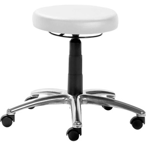 Drehhocker MAYER SITZMÖBEL 1256 Hocker Gr. B/H/T: 66 cm x 40 cm x 66 cm, Kunstleder, Gestell schwarz-gepolsterter Tellersitz-höhenverstellbar-Alu-Fußkreuz poliert, weiß (polarweiß) Bürohocker Drehhocker 1256