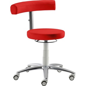 Drehhocker MAYER SITZMÖBEL 1280 Hocker Gr. B/H/T: 65 cm x 74 cm x 65 cm, Kunstleder, Sitz und Rücken gepolstert-Rücken-Raster-Höhenverstellung-höhenverstellbar-Ringauslösung-Gestell lichtgrau und Alu-Fußkreuz, rot (mohnrot) Bürohocker Drehhocker