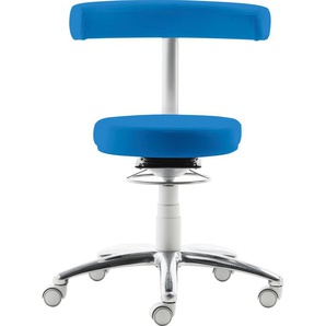 Drehhocker MAYER SITZMÖBEL 1280 Hocker Gr. B/H/T: 65 cm x 78 cm x 65 cm, Kunstleder, Sitz und Rücken gepolstert-Rücken-Raster-Höhenverstellung-höhenverstellbar-Ringauslösung-Hartbodenrollen-Gestell lichtgrau und Alu-Fußkreuz-3D-Sitzkomfort, blau