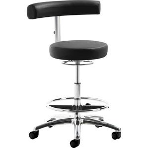 Drehhocker MAYER SITZMÖBEL 1281 Hocker Gr. B/H/T: 66 cm x 84 cm x 65 cm, Kunstleder, Sitz und Rücken gepolstert-Rücken-Raster-Höhenverstellung-höhenverstellbar-Ringauslösung-Hartbodenrollen-Alu-Fußkreuz, schwarz (brillantschwarz) Bürohocker Drehhocker