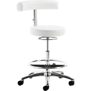 Drehhocker MAYER SITZMÖBEL 1281 Hocker Gr. B/H/T: 66 cm x 84 cm x 65 cm, Kunstleder, Sitz und Rücken gepolstert-Rücken-Raster-Höhenverstellung-höhenverstellbar-Ringauslösung-Hartbodenrollen-Alu-Fußkreuz, weiß (polarweiß) Bürohocker Drehhocker