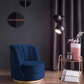 Drehsessel SALESFEVER Sessel Gr. Samtoptik-Polyester, mit Diamantsteppung, Sockel goldfarben, Drehfunktion, B/H/T: 68 cm x 77 cm x 57 cm, blau (dunkelblau) Drehsessel