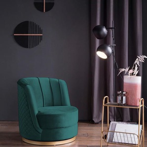Drehsessel SALESFEVER Sessel Gr. Samtoptik-Polyester, mit Diamantsteppung, Sockel goldfarben, Drehfunktion, B/H/T: 68 cm x 77 cm x 57 cm, grün Drehsessel 360 Drehfunktion